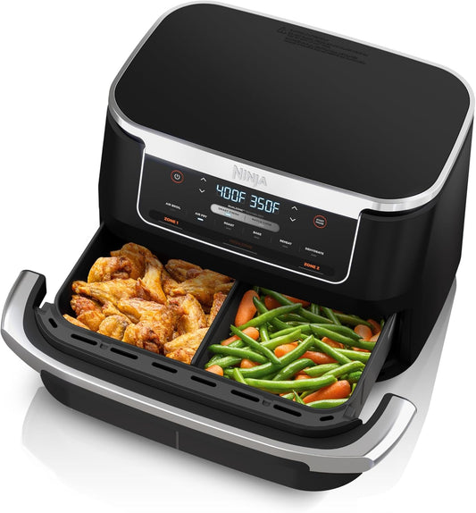 Ninja DZ071 Foodi 6-in-1 Air Fryer with 7-QT MegaZone, Basket Divider, and Smart Finish - Family-Sized Capacity for Air Frying, Roasting, and More