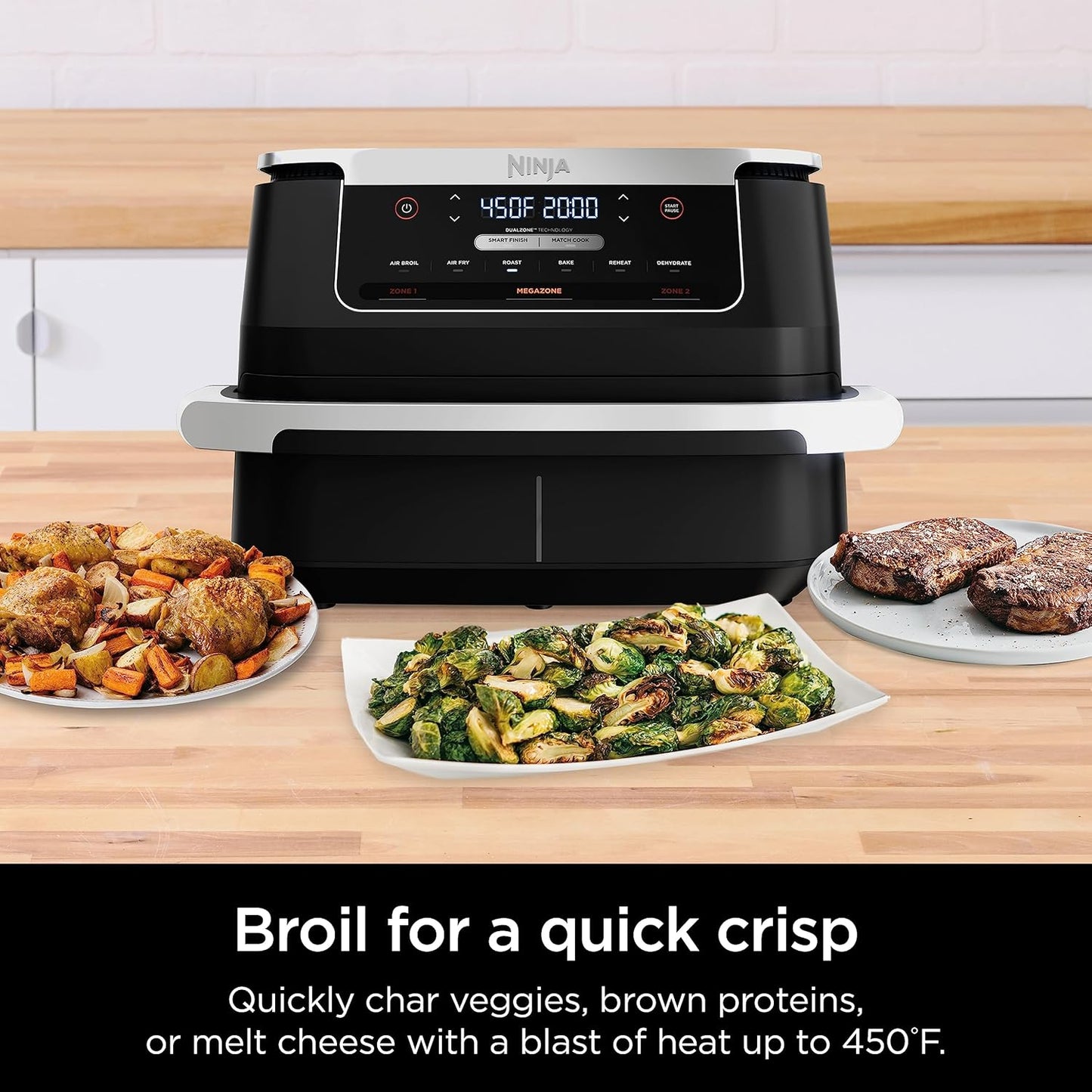 Ninja DZ071 Foodi 6-in-1 Air Fryer with 7-QT MegaZone, Basket Divider, and Smart Finish - Family-Sized Capacity for Air Frying, Roasting, and More