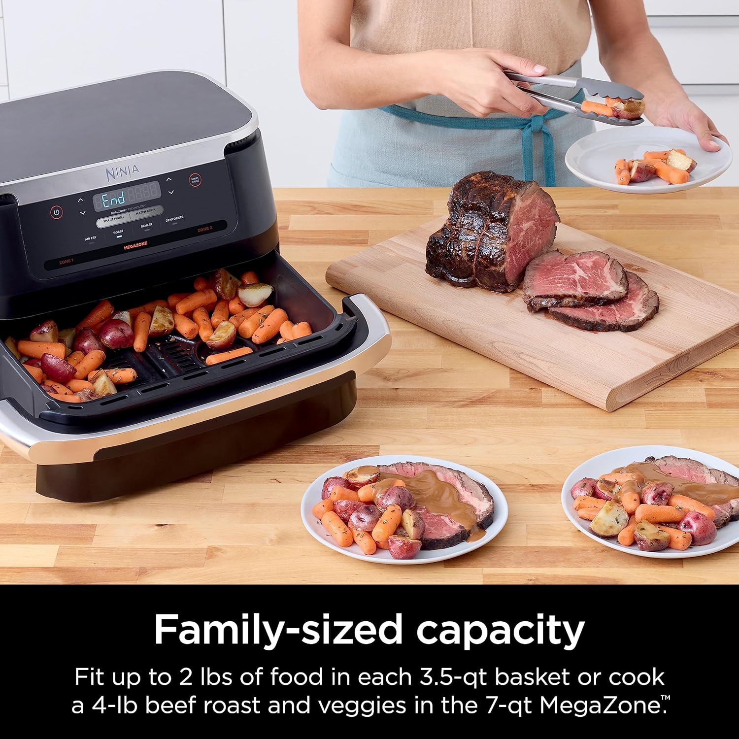 Ninja DZ071 Foodi 6-in-1 Air Fryer with 7-QT MegaZone, Basket Divider, and Smart Finish - Family-Sized Capacity for Air Frying, Roasting, and More