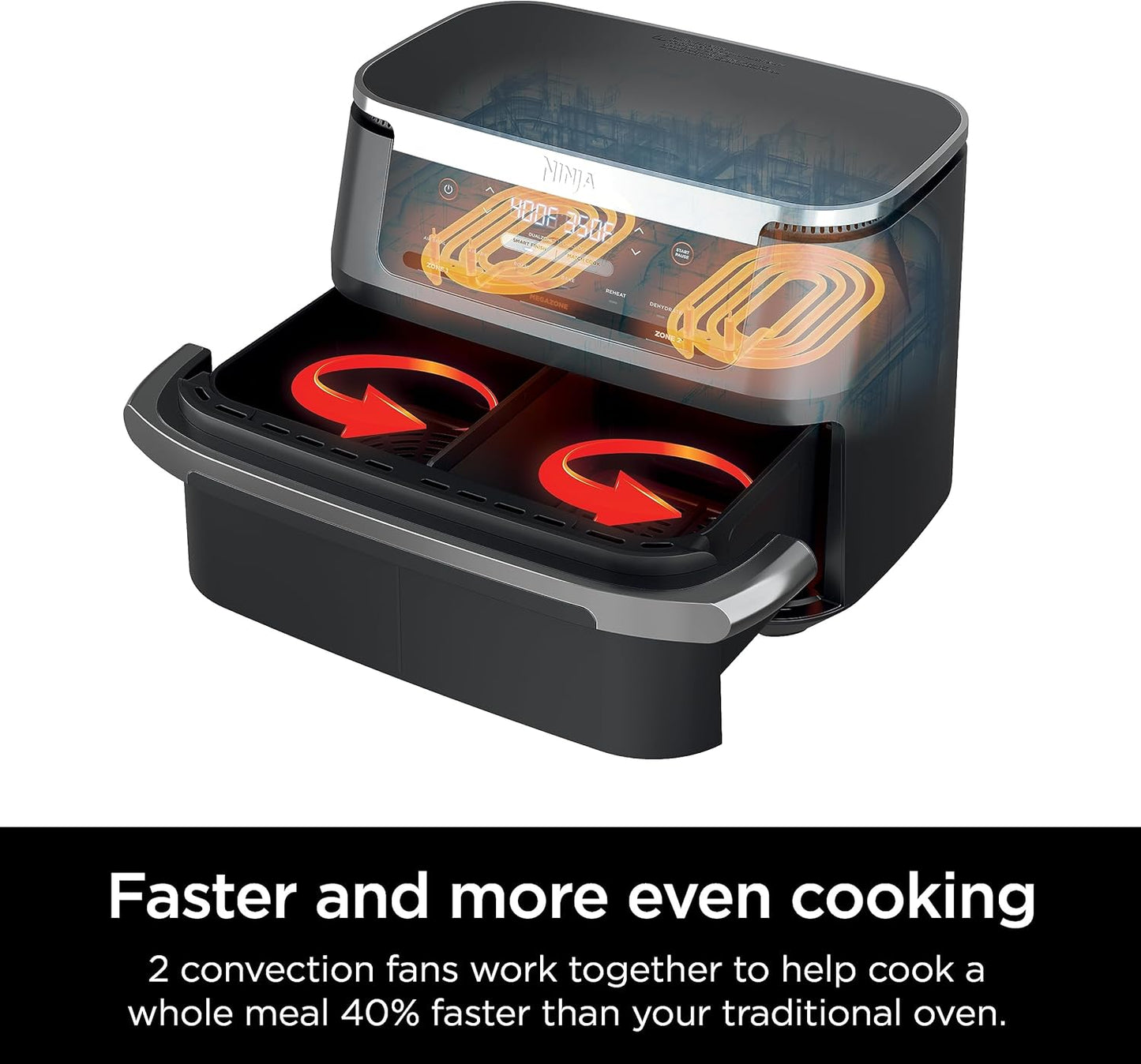 Ninja DZ071 Foodi 6-in-1 Air Fryer with 7-QT MegaZone, Basket Divider, and Smart Finish - Family-Sized Capacity for Air Frying, Roasting, and More