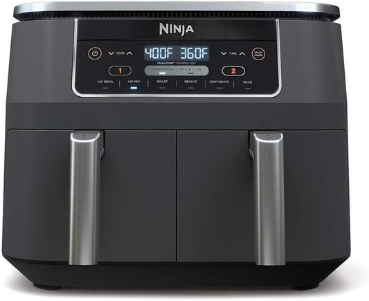 Ninja DZ201 Foodi 8 Quart DualZone 2-Basket Air Fryer for Quick Meals, Grey Color, 6 Functions in 1