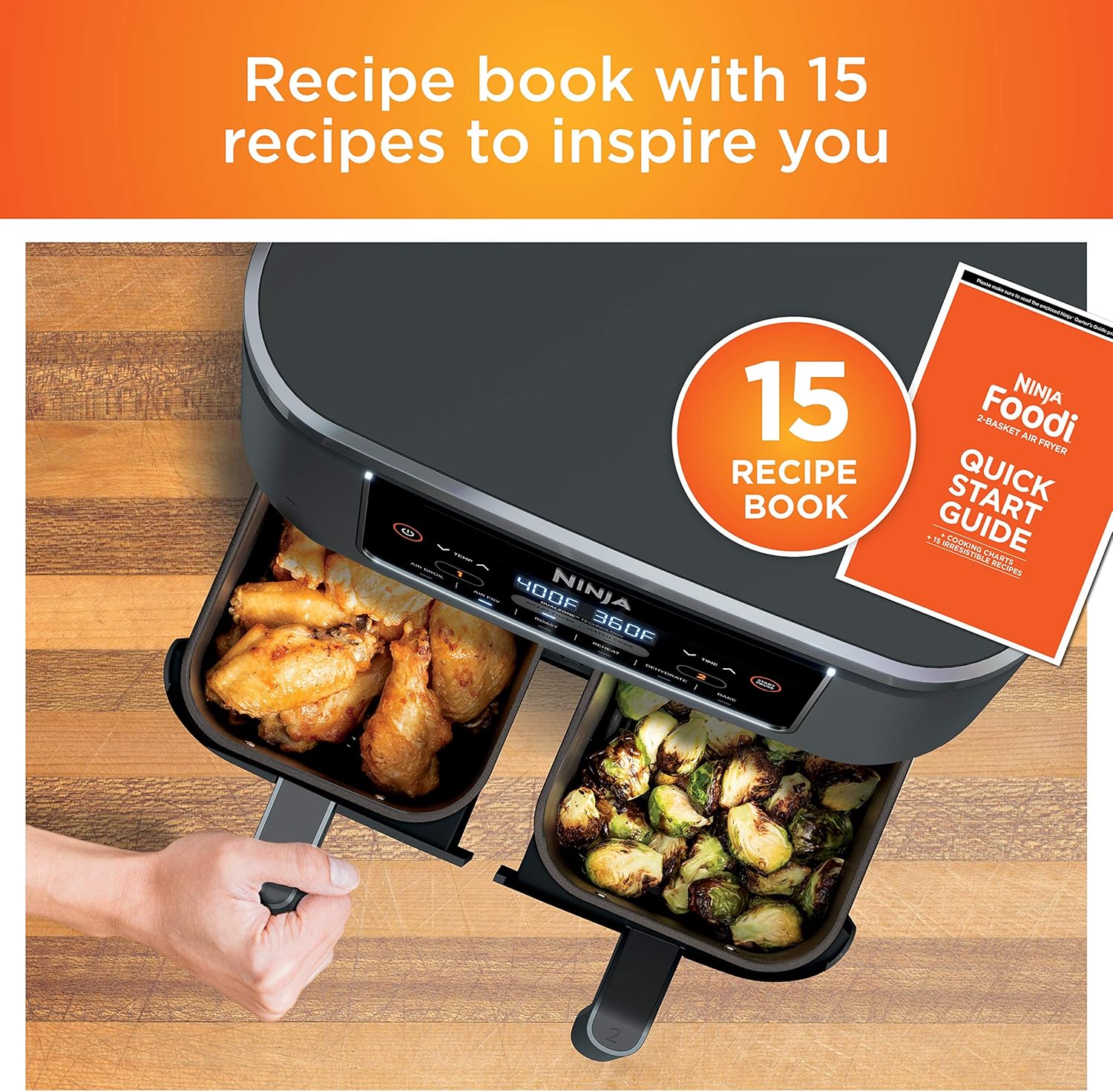 Ninja DZ201 Foodi 8 Quart DualZone 2-Basket Air Fryer for Quick Meals, Grey Color, 6 Functions in 1