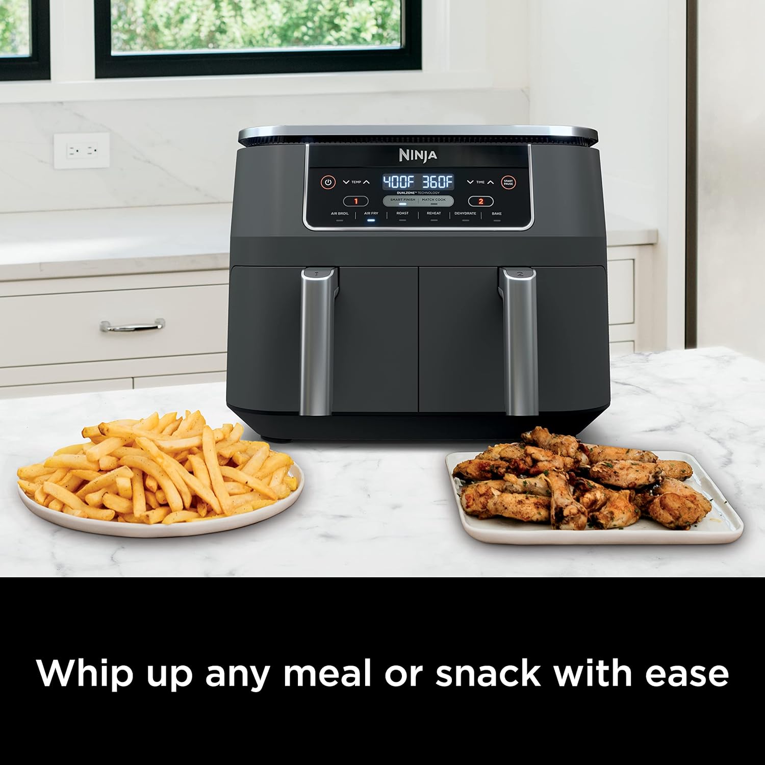 Ninja DZ201 Foodi 8 Quart DualZone 2-Basket Air Fryer for Quick Meals, Grey Color, 6 Functions in 1
