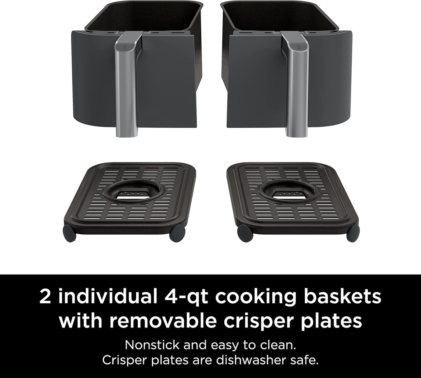 Ninja DZ201 Foodi 8 Quart DualZone 2-Basket Air Fryer for Quick Meals, Grey Color, 6 Functions in 1