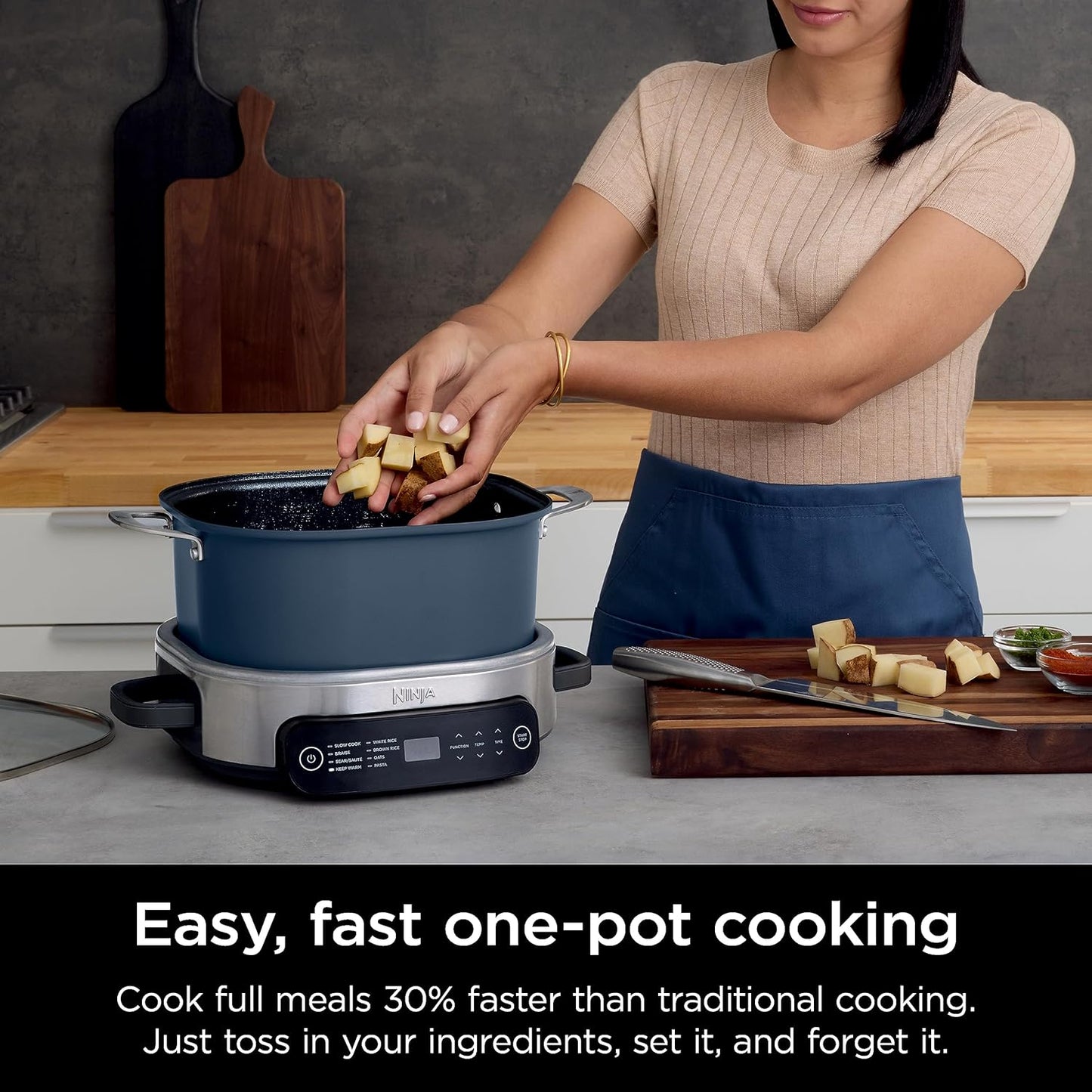 Ninja MC1101 Foodi Everyday Cooker Pro, 6.5 QT, 8-in-1 Versatility, One-Pot Cooking, Faster Cooking, Family-Sized Capacity, Adjustable Temp Control - Midnight Blue