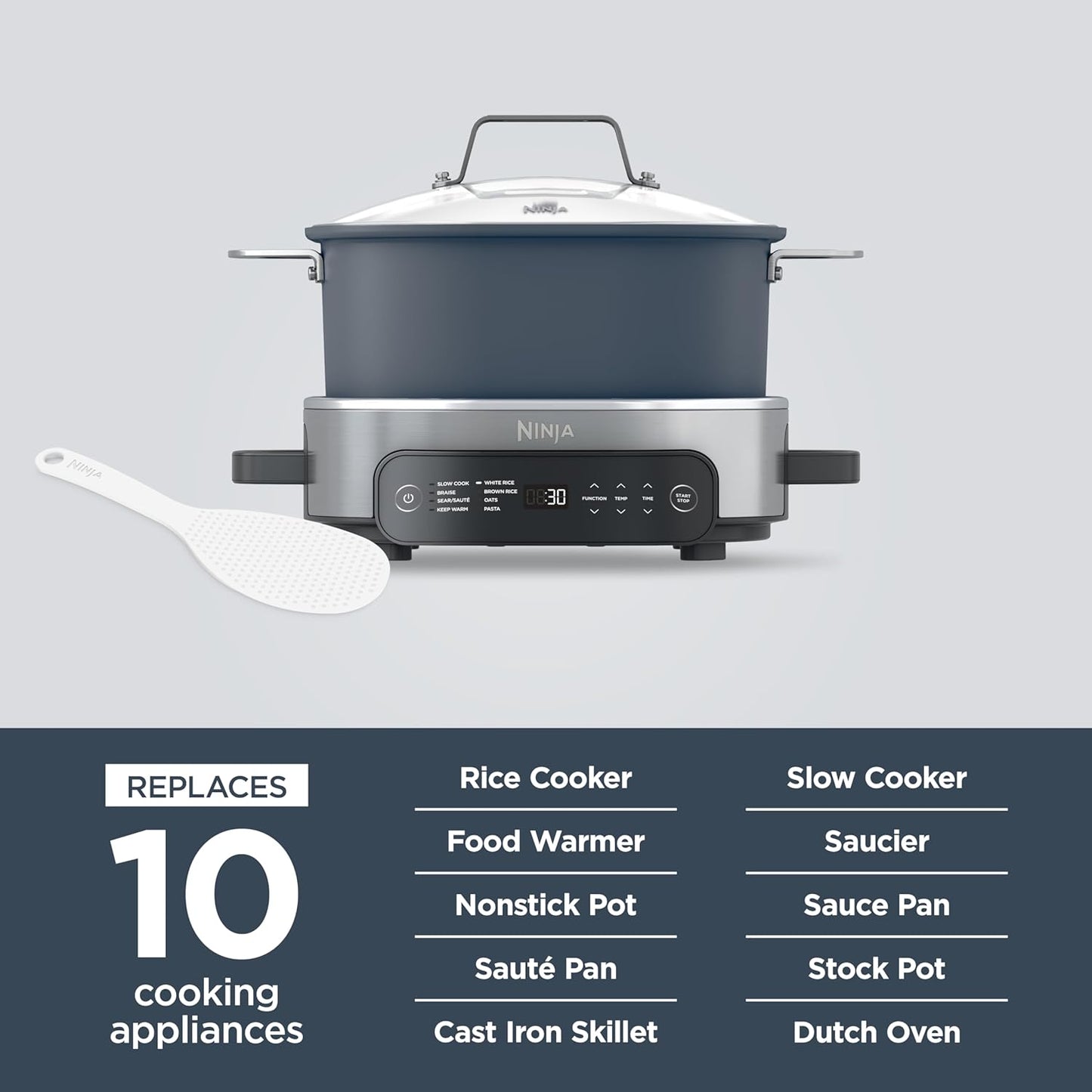 Ninja MC1101 Foodi Everyday Cooker Pro, 6.5 QT, 8-in-1 Versatility, One-Pot Cooking, Faster Cooking, Family-Sized Capacity, Adjustable Temp Control - Midnight Blue