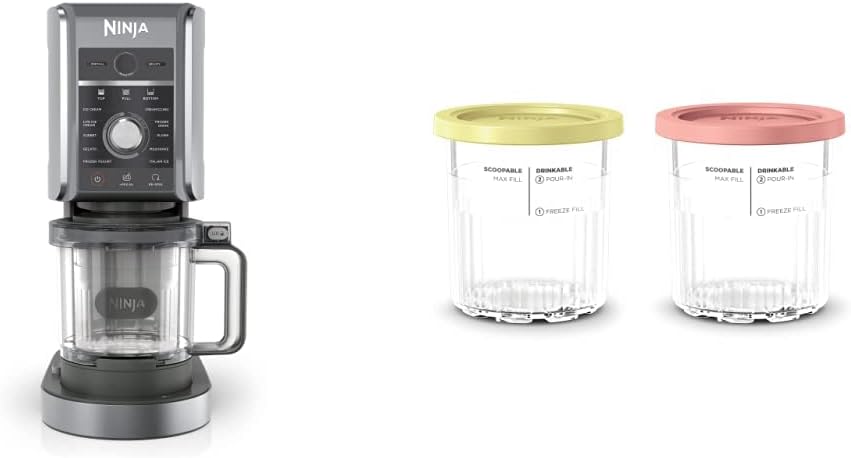 Ninja NC501 CREAMi Deluxe Ice Cream Maker with 2 Pack of Ninja XSKPNTLD2 Pints - 11-in-1 Frozen Treat Maker for Sorbet, Compatible with NC500 Series Creami