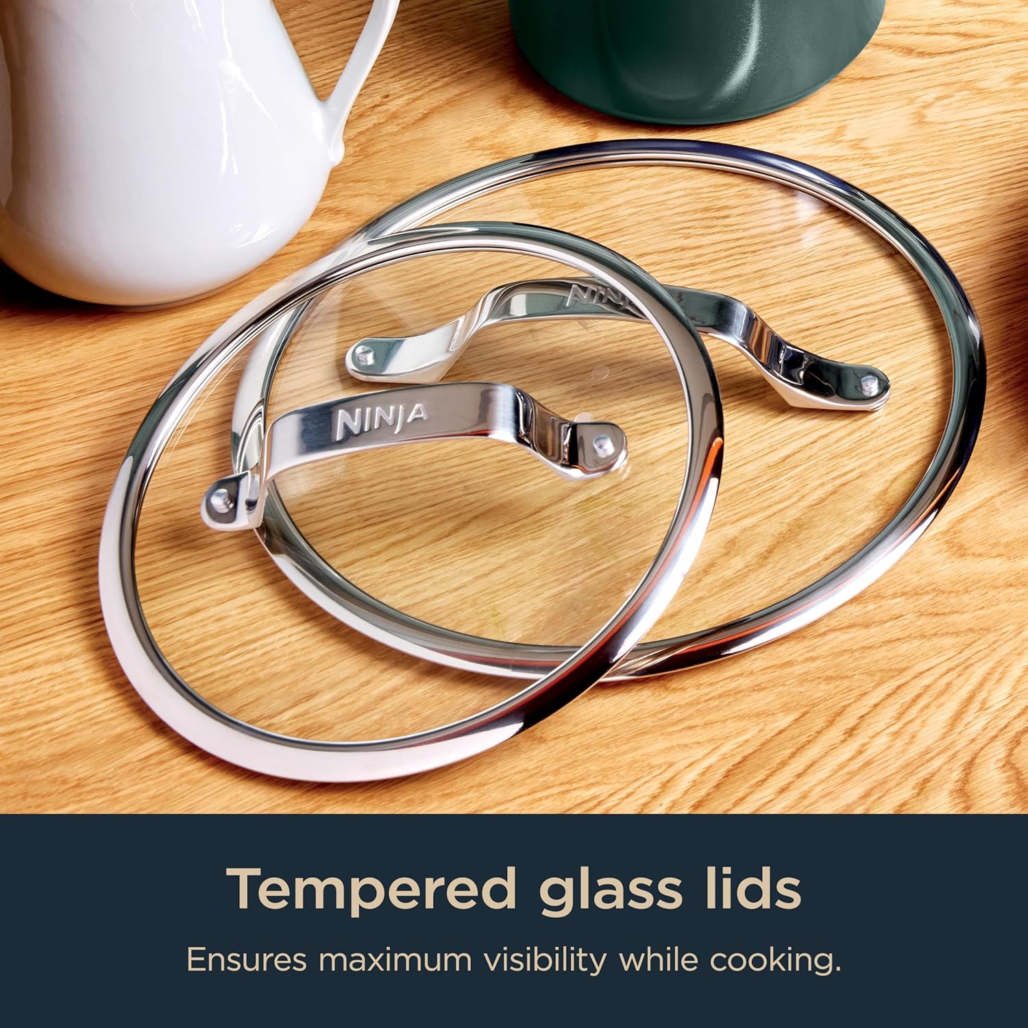 Ninja NeverStick Ceramic Pro 7-Piece Cookware Set - Non-Stick Pots & Pans with Glass Lids - Stovetop to Oven Safe - Induction Compatible - Green