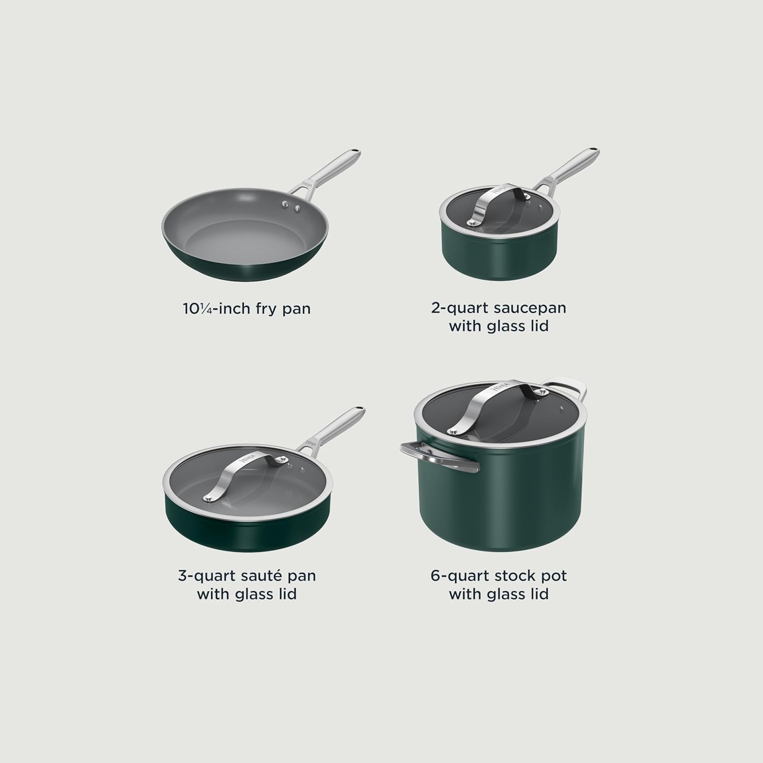 Ninja NeverStick Ceramic Pro 7-Piece Cookware Set - Non-Stick Pots & Pans with Glass Lids - Stovetop to Oven Safe - Induction Compatible - Green