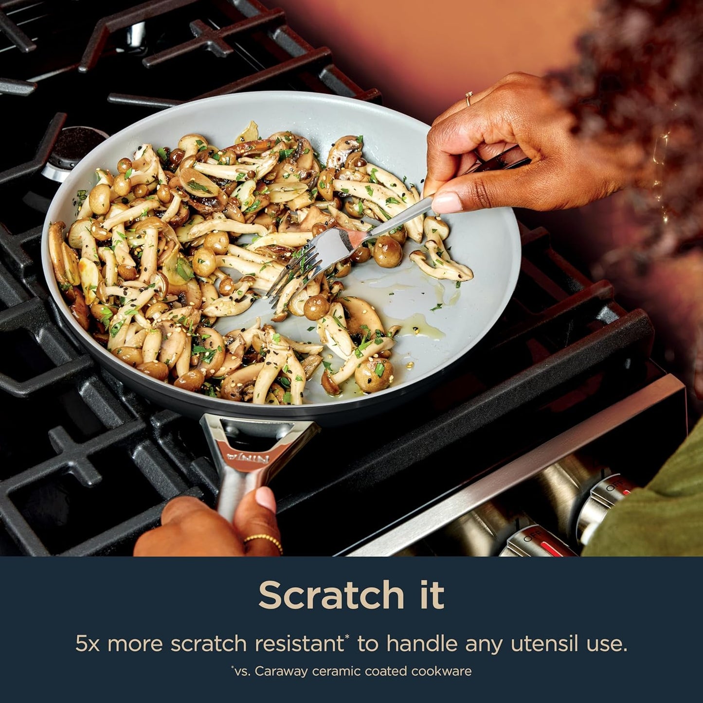 Ninja NeverStick Ceramic Pro 7-Piece Cookware Set, Non-Stick Pots & Pans with Glass Lids, Stainless Steel Handles - Stovetop to Oven Safe, All Stovetops & Induction Compatible - Black