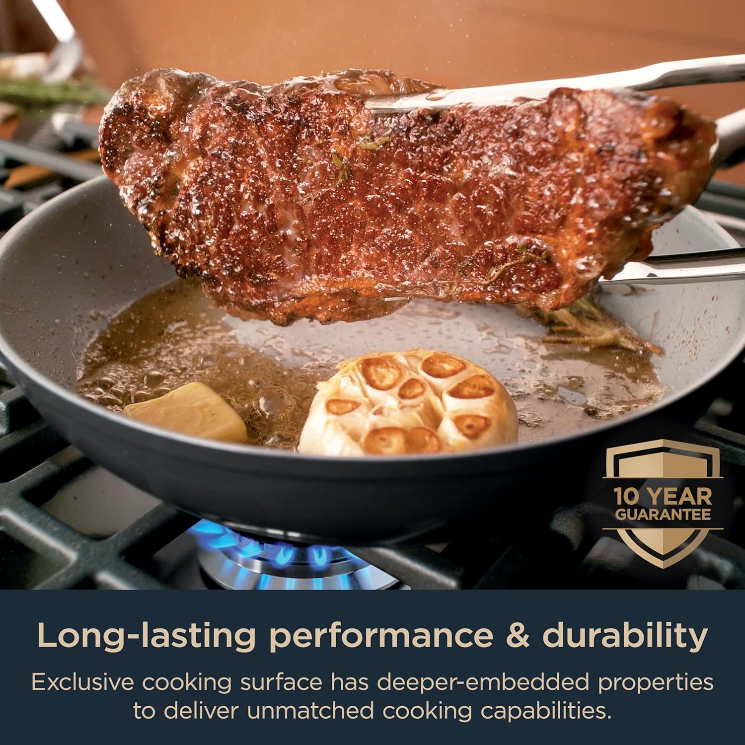 Ninja NeverStick Ceramic Pro 7-Piece Cookware Set, Non-Stick Pots & Pans with Glass Lids, Stainless Steel Handles - Stovetop to Oven Safe, All Stovetops & Induction Compatible - Black