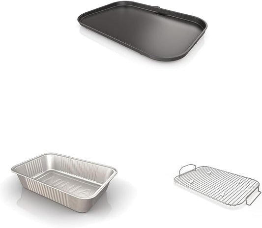 Ninja Woodfire Premium Griddle Plate, Large Grease Tray Liners, Roast & Smoke Rack Set