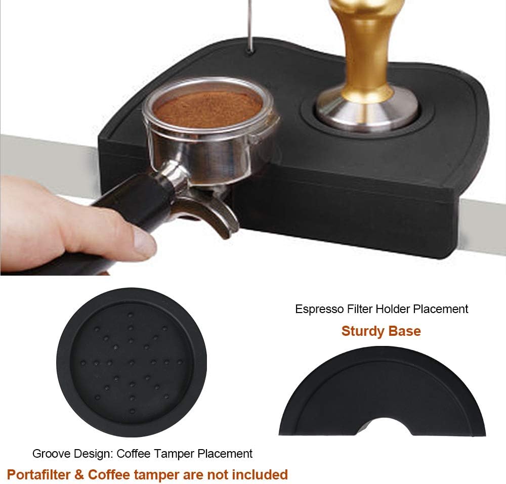 Non-Slip Espresso Tamper Mat for Barista Tool in Home, Kitchen, Office, or Bar Shop - Small Black Silicone Tamping Pad