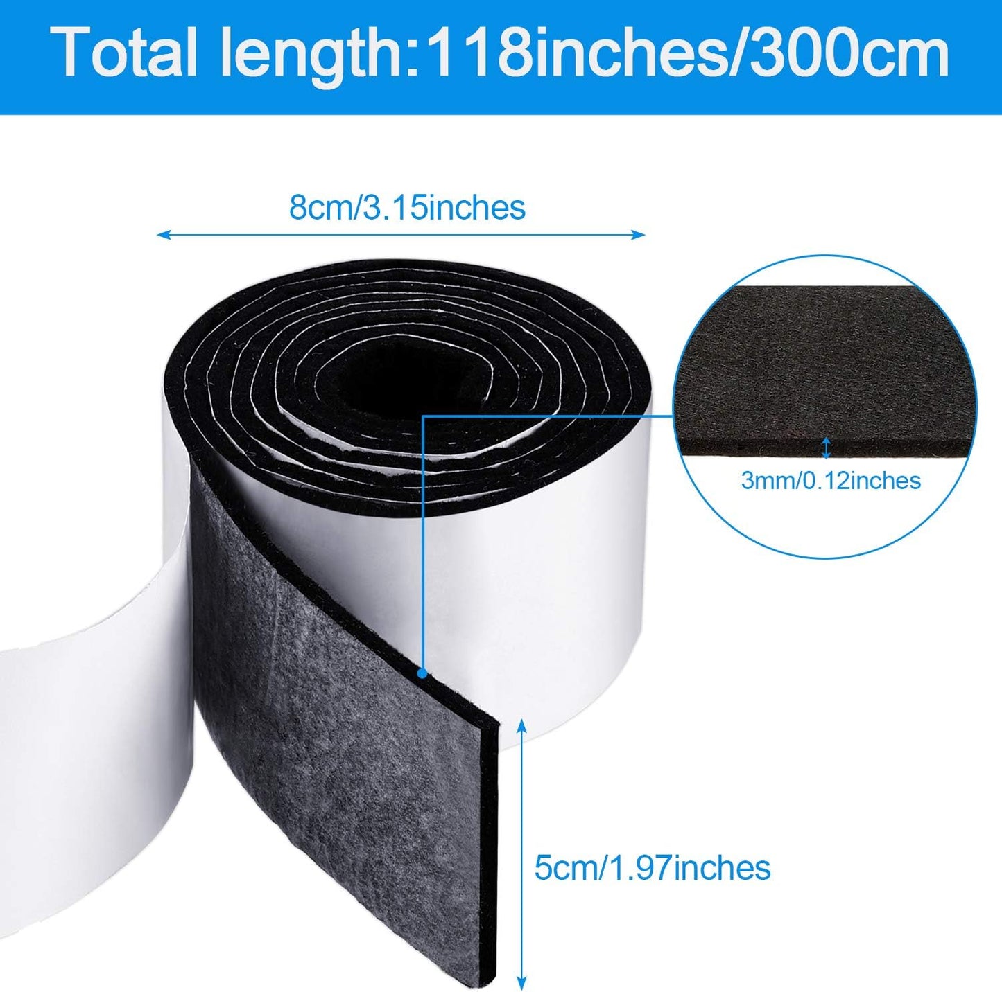 Non Slip Felt Furniture Pads with Adhesive Backing - 2 Pack Felt Strips for Hardwood Floors - Chair Wall Protector - Black, 120 x 2 x 0.12 Inch