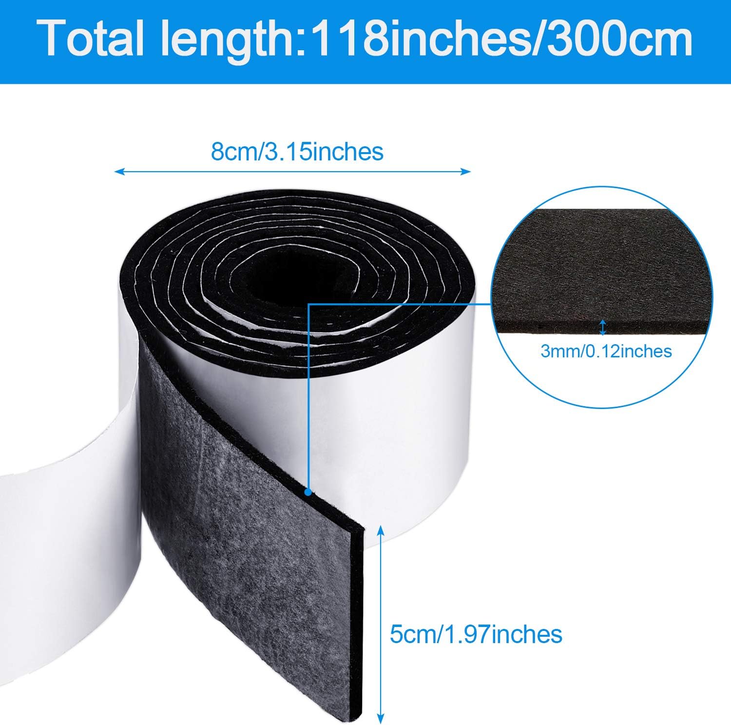 Non Slip Felt Furniture Pads with Adhesive Backing - 2 Pack Felt Strips for Hardwood Floors - Chair Wall Protector - Black, 120 x 2 x 0.12 Inch