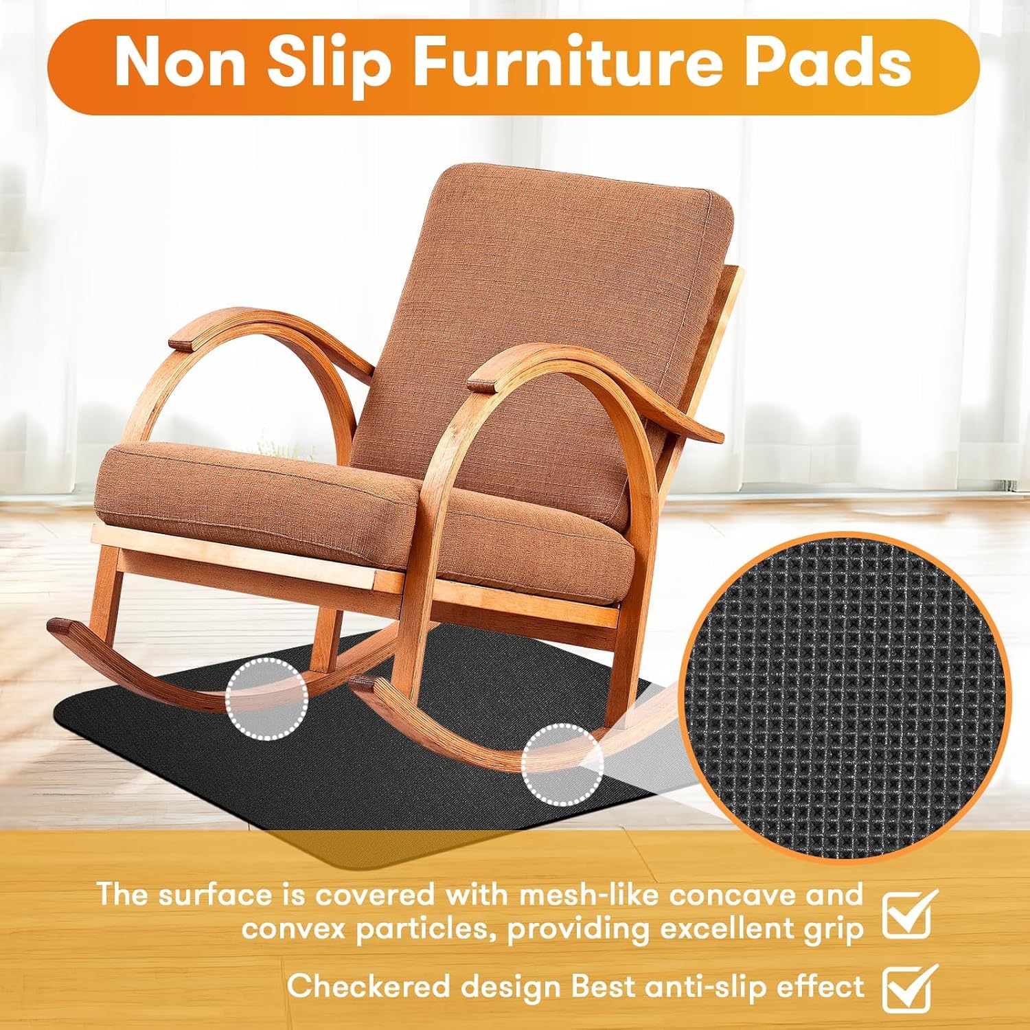 Non-Slip Rubber Furniture Pads for Hardwood Floors - 30" Square Gripper Pad for Recliners, Sofas, Chairs - Floor Protector Mats for Tile and Carpets