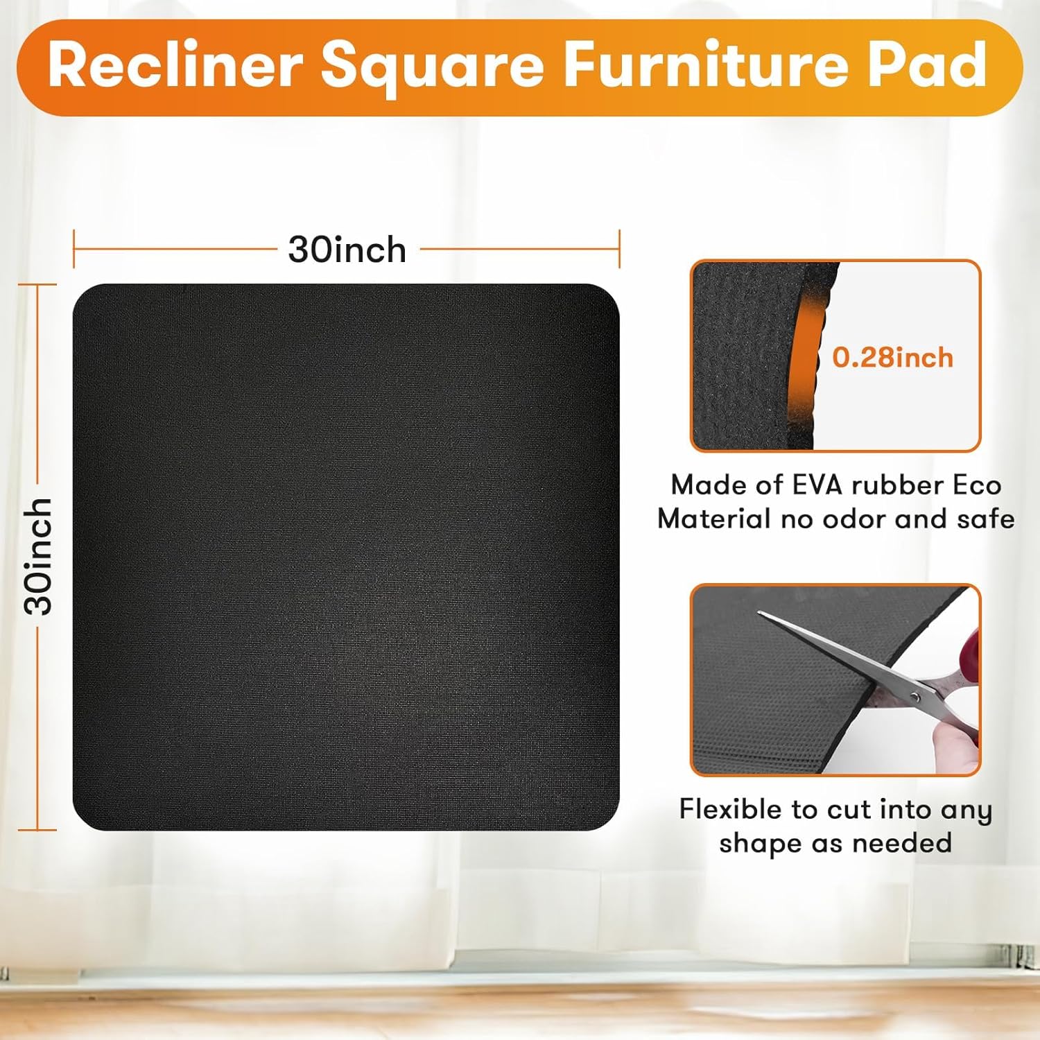 Non-Slip Rubber Furniture Pads for Hardwood Floors - 30" Square Gripper Pad for Recliners, Sofas, Chairs - Floor Protector Mats for Tile and Carpets