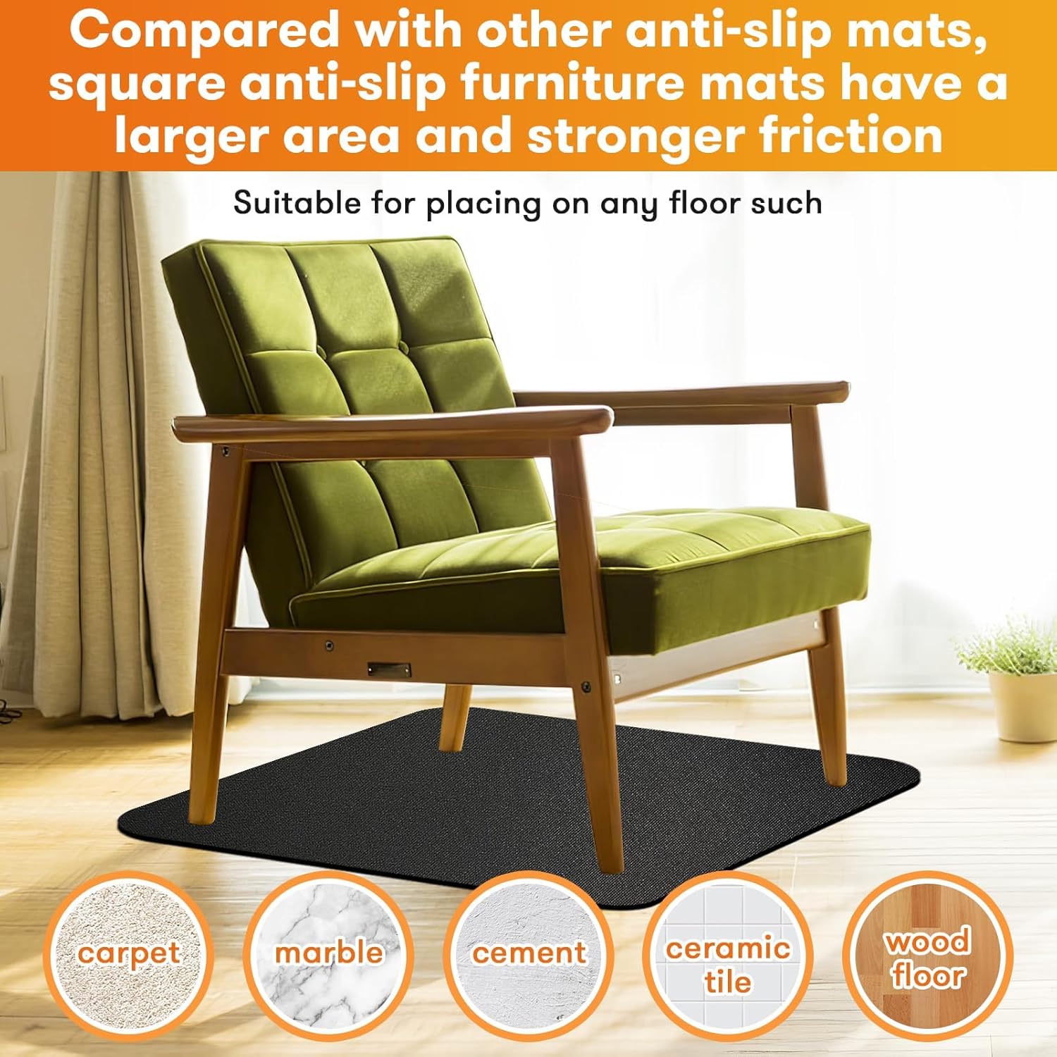 Non-Slip Rubber Furniture Pads for Hardwood Floors - 30" Square Gripper Pad for Recliners, Sofas, Chairs - Floor Protector Mats for Tile and Carpets