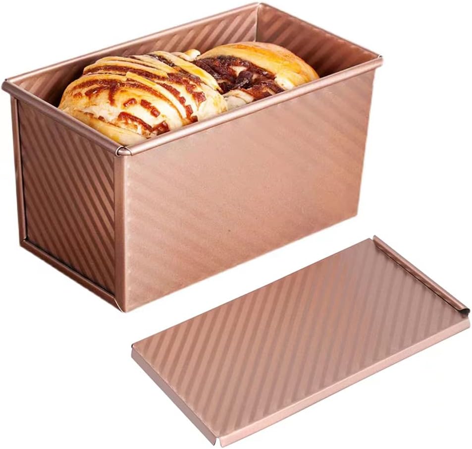 Non-Stick Carbon Steel Bread Pan with Lid for Baking - Toast Mold Loaf Baking Set (Golden, 1 Piece)