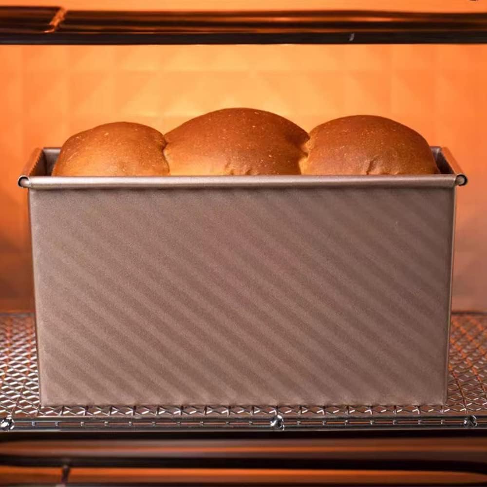 Non-Stick Carbon Steel Bread Pan with Lid for Baking - Toast Mold Loaf Baking Set (Golden, 1 Piece)