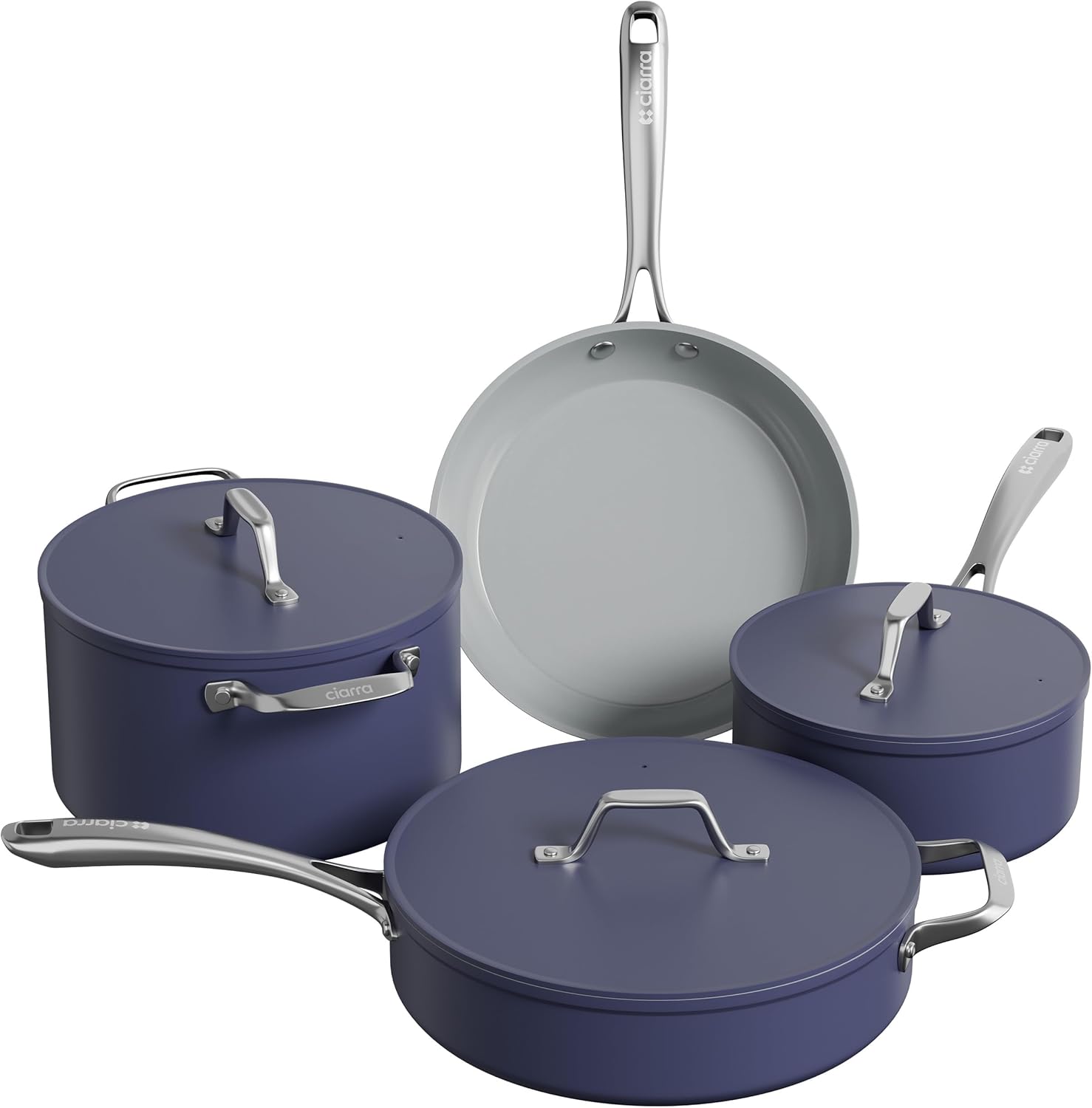 Non Stick Ceramic Cookware Set with Lids - PTFE & PFOA Free - Oven Safe - Blue Color - Compatible with All Stovetops