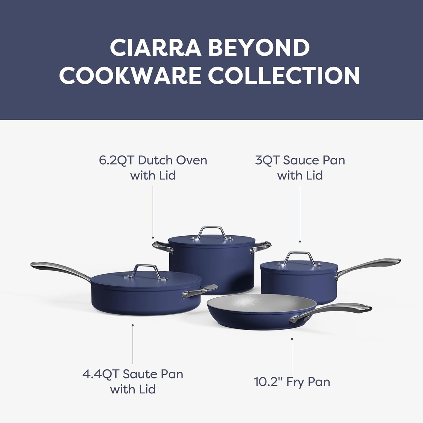 Non Stick Ceramic Cookware Set with Lids - PTFE & PFOA Free - Oven Safe - Blue Color - Compatible with All Stovetops