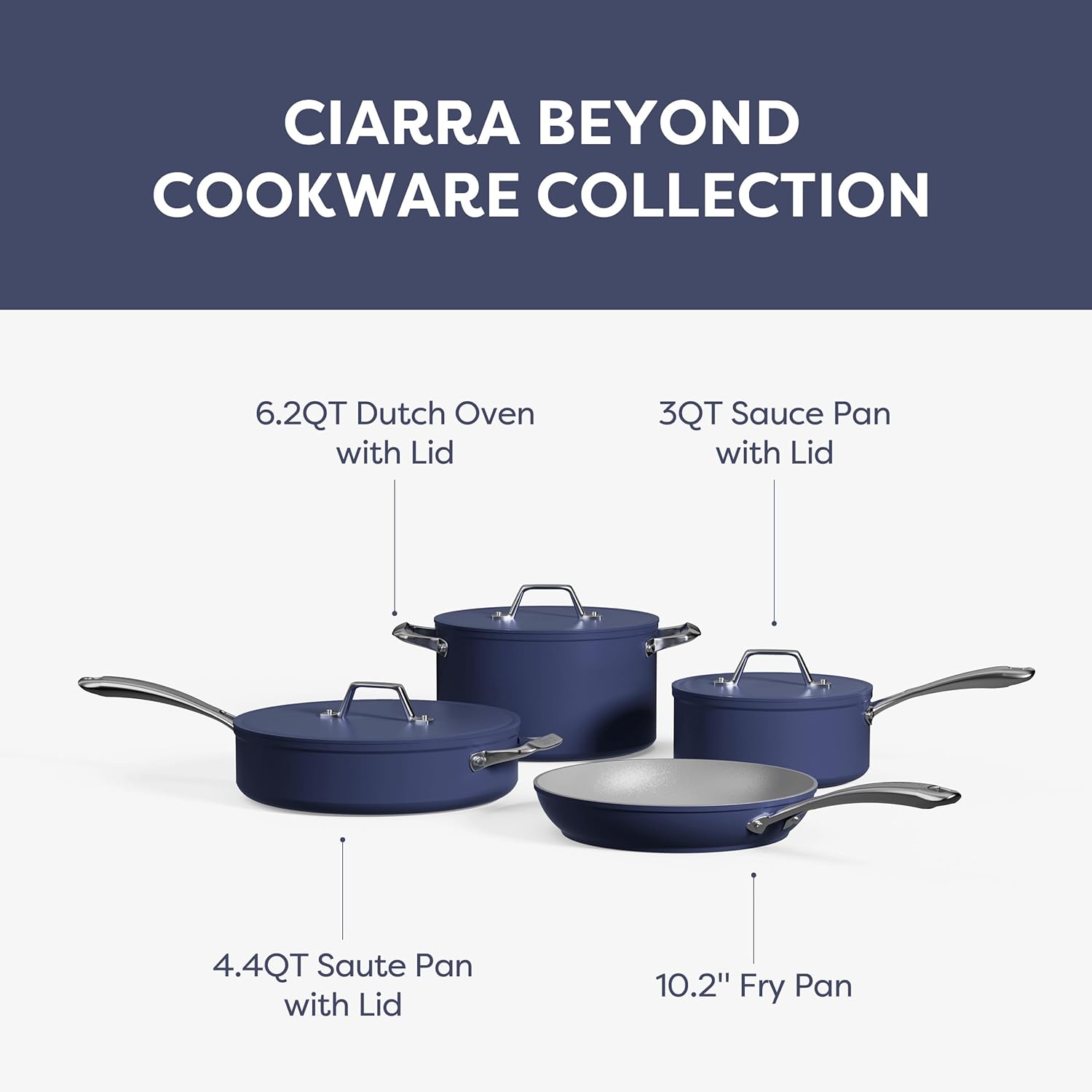 Non Stick Ceramic Cookware Set with Lids - PTFE & PFOA Free - Oven Safe - Blue Color - Compatible with All Stovetops