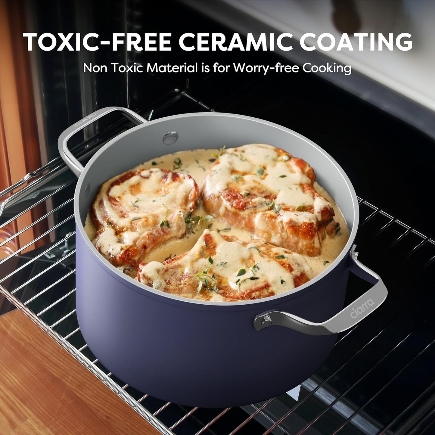 Non Stick Ceramic Cookware Set with Lids - PTFE & PFOA Free - Oven Safe - Blue Color - Compatible with All Stovetops