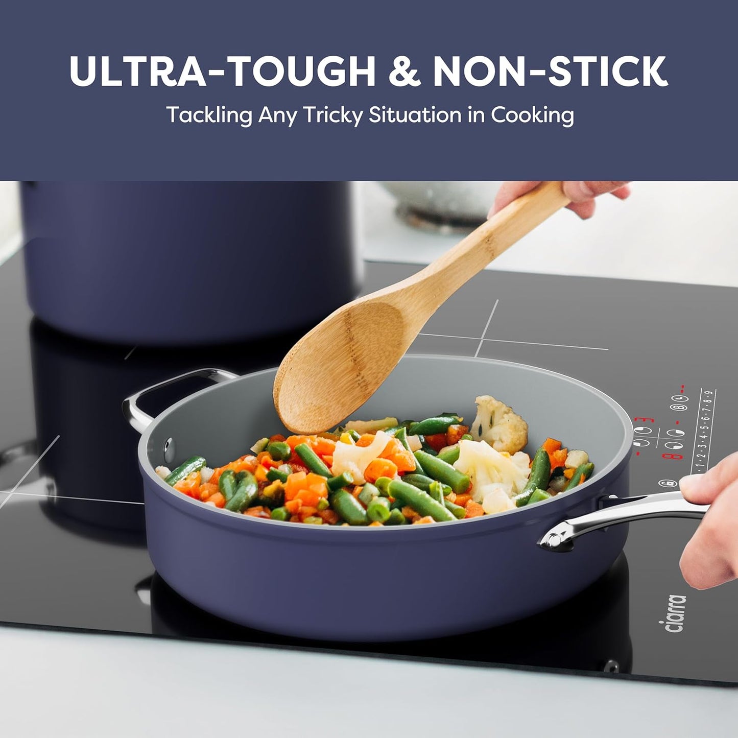 Non Stick Ceramic Cookware Set with Lids - PTFE & PFOA Free - Oven Safe - Blue Color - Compatible with All Stovetops