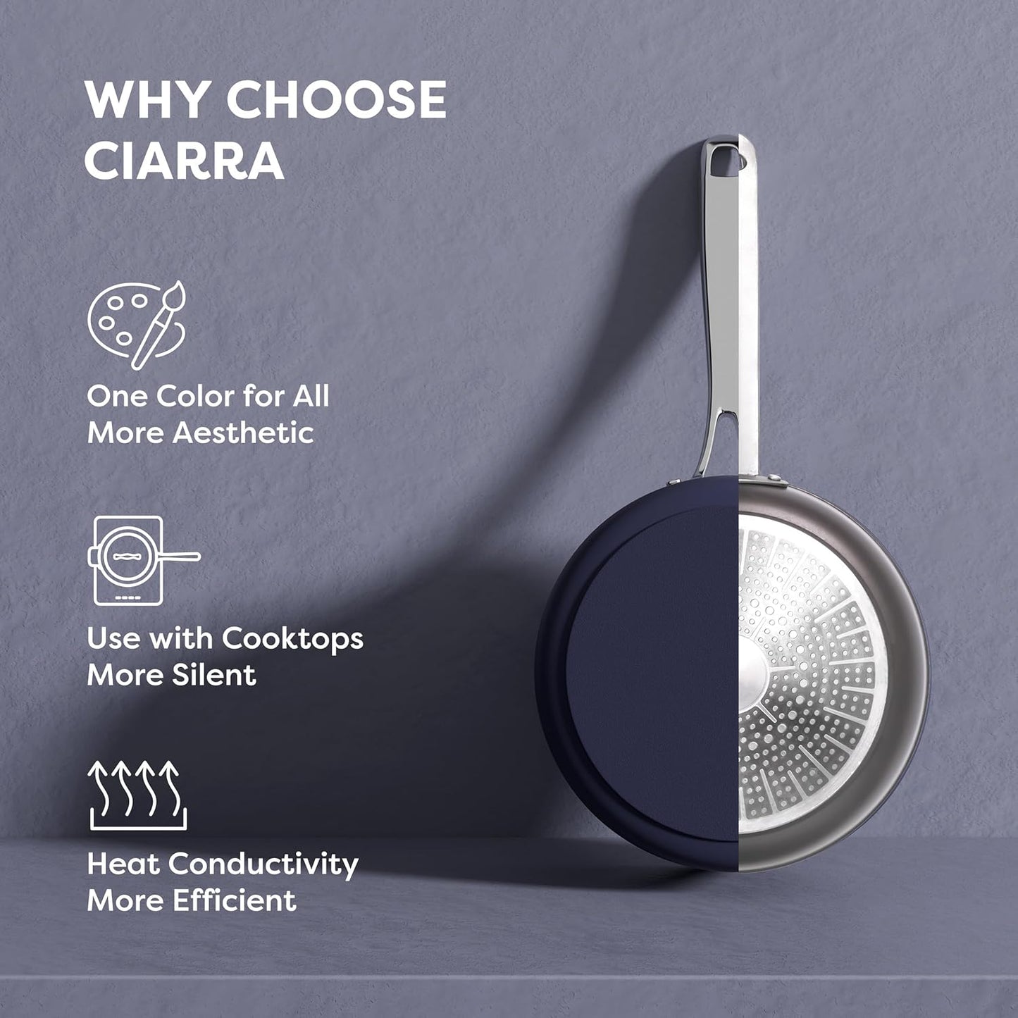 Non Stick Ceramic Cookware Set with Lids - PTFE & PFOA Free - Oven Safe - Blue Color - Compatible with All Stovetops