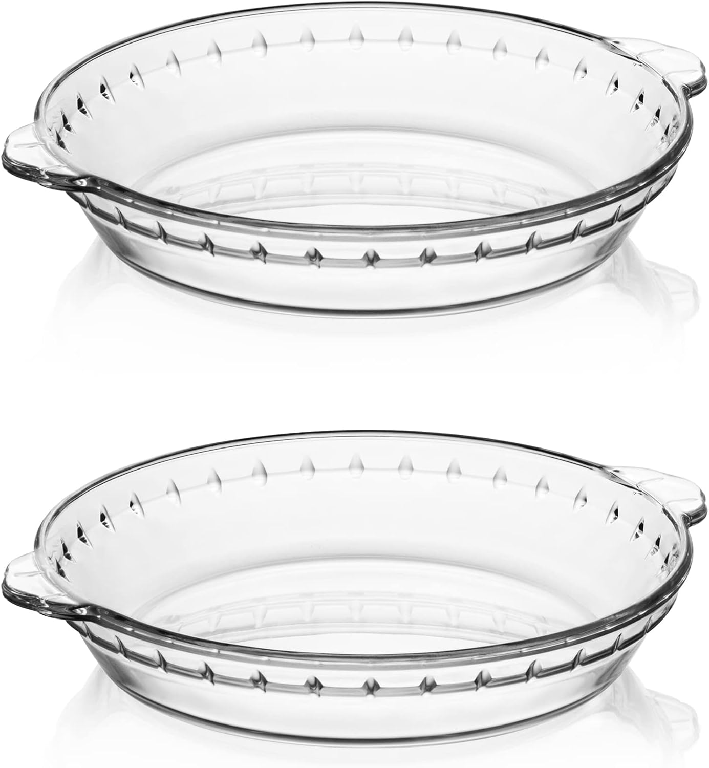 Non-Stick Glass Pie Pan Set for Baking (2 pack), 7.5" Round Dish for Dinner, Soft Wave Edge, Ideal for Apple, Pumpkin, Pot Pies