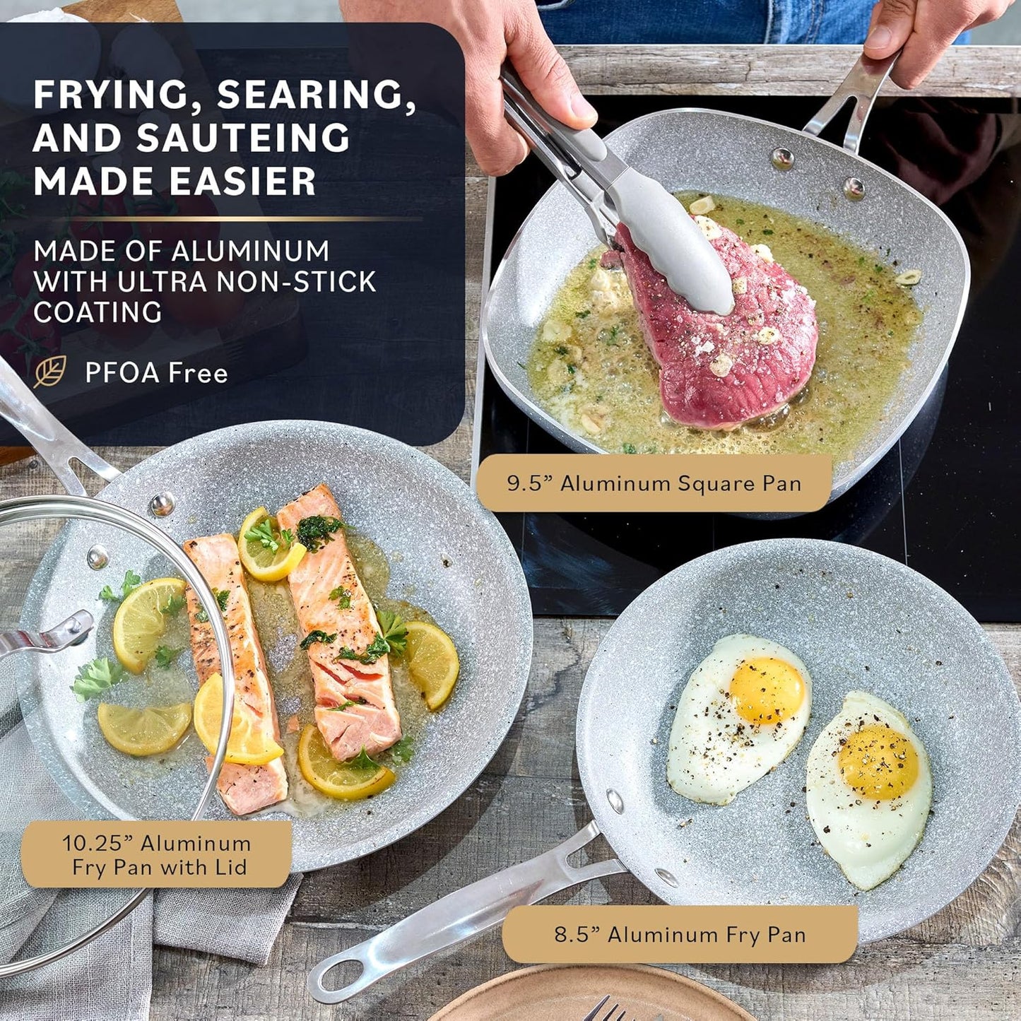 Non Stick Pots and Pans Set 20 Piece - Induction Ready Cookware and Bakeware, PFOA Free, Oven Safe - Granite Finish