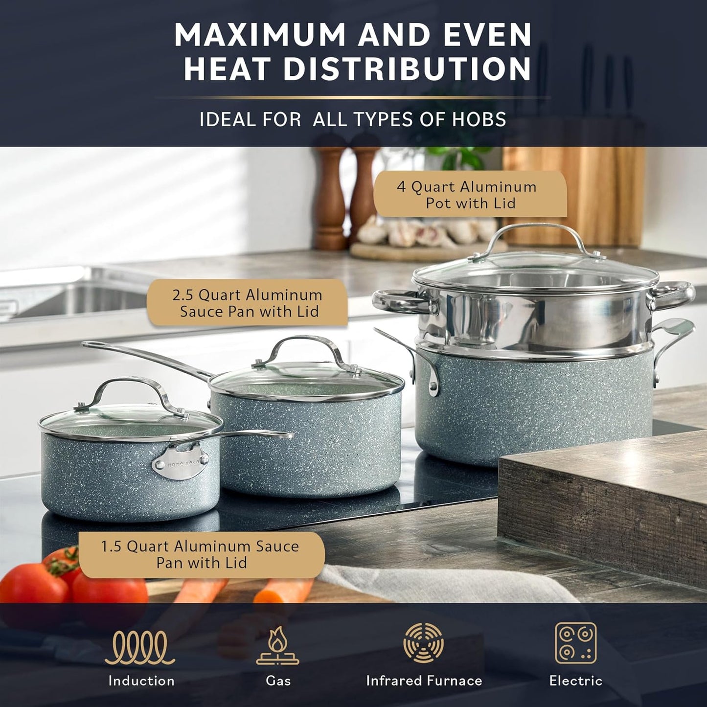 Non Stick Pots and Pans Set 20 Piece - Induction Ready Cookware and Bakeware, PFOA Free, Oven Safe - Granite Finish
