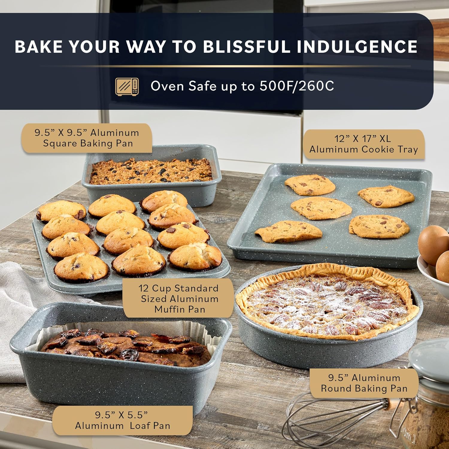 Non Stick Pots and Pans Set 20 Piece - Induction Ready Cookware and Bakeware, PFOA Free, Oven Safe - Granite Finish