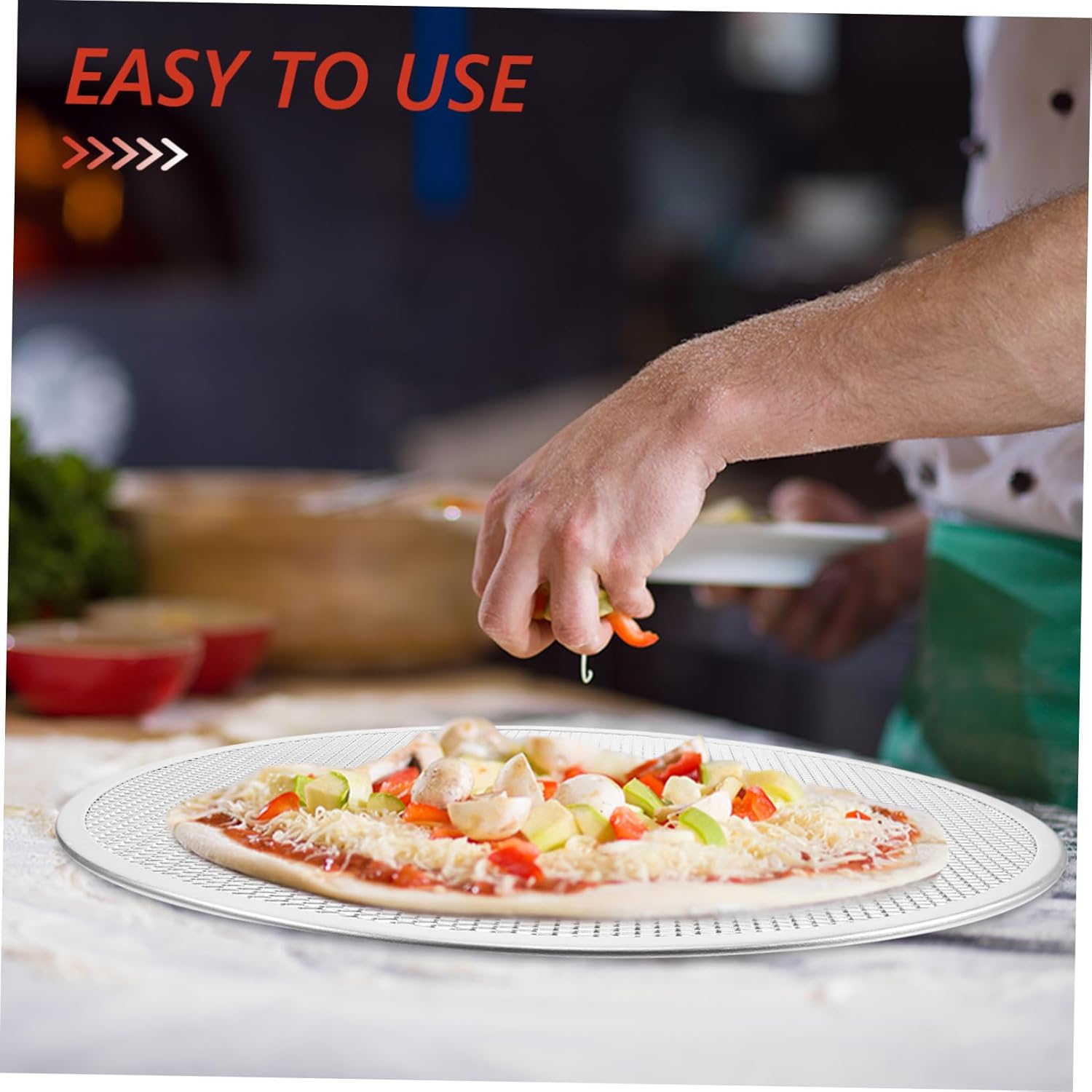 Non-Stick Round Pizza Pan with Holes, Thickened Aluminum for Easy Cleaning - KICHOUSE