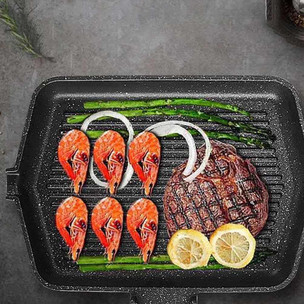 Non-Stick Square Baking Tray for Kitchen, BBQ, Frying - Black Cookware - BESTonZON