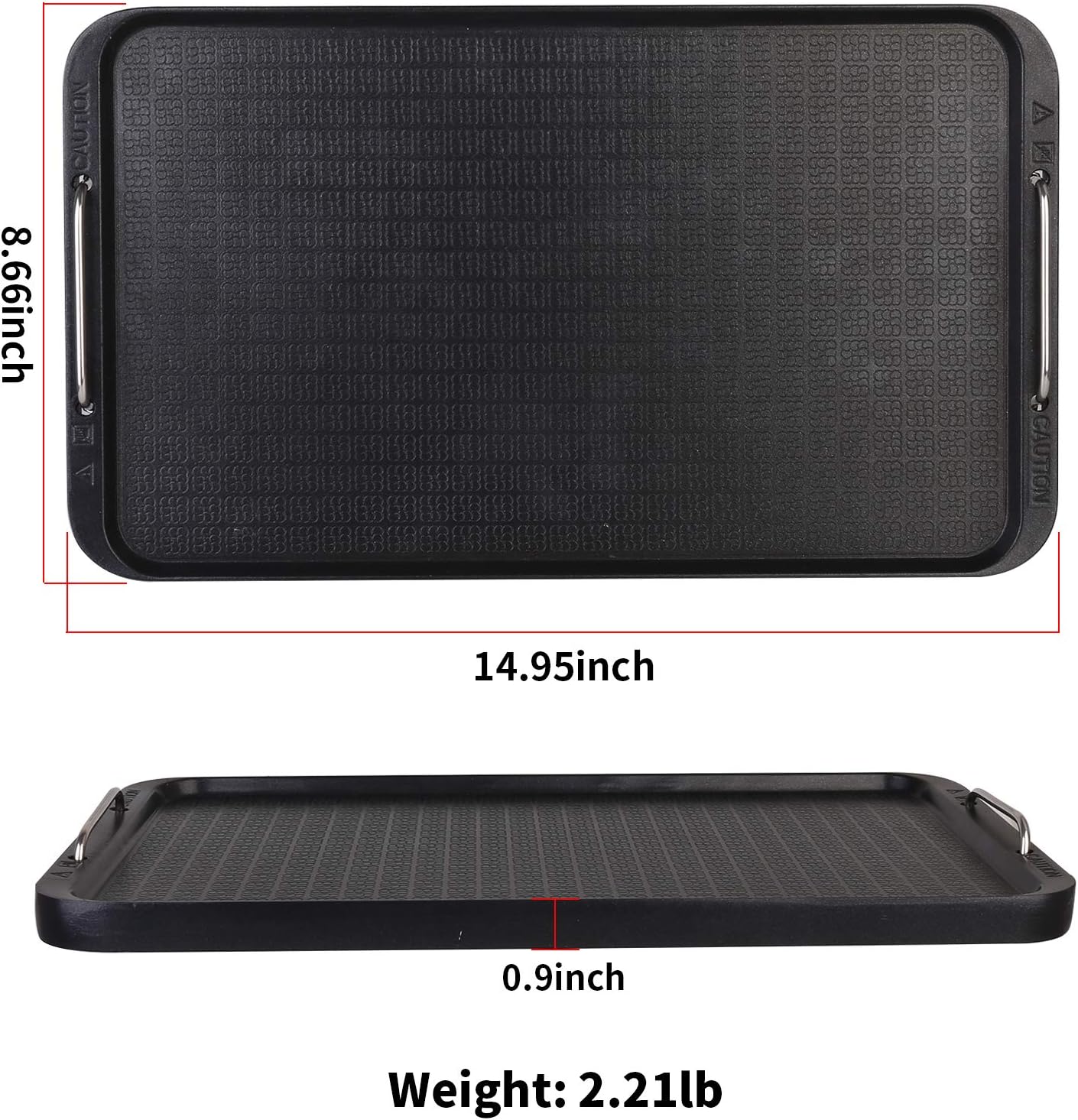 Non-Stick Stovetop Flat Top Griddle Grill Pan - 14.96" x 8.66" - Works with Power XL, Chefman, Cusimax - Aluminum - Dishwasher Safe