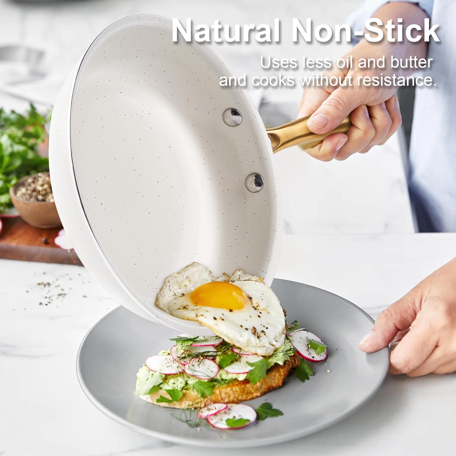 Non-Toxic Ceramic Cookware Set with Dutch Oven, Frying Pan, and Utensils - Gold Kitchen Pots and Pans Gift Set