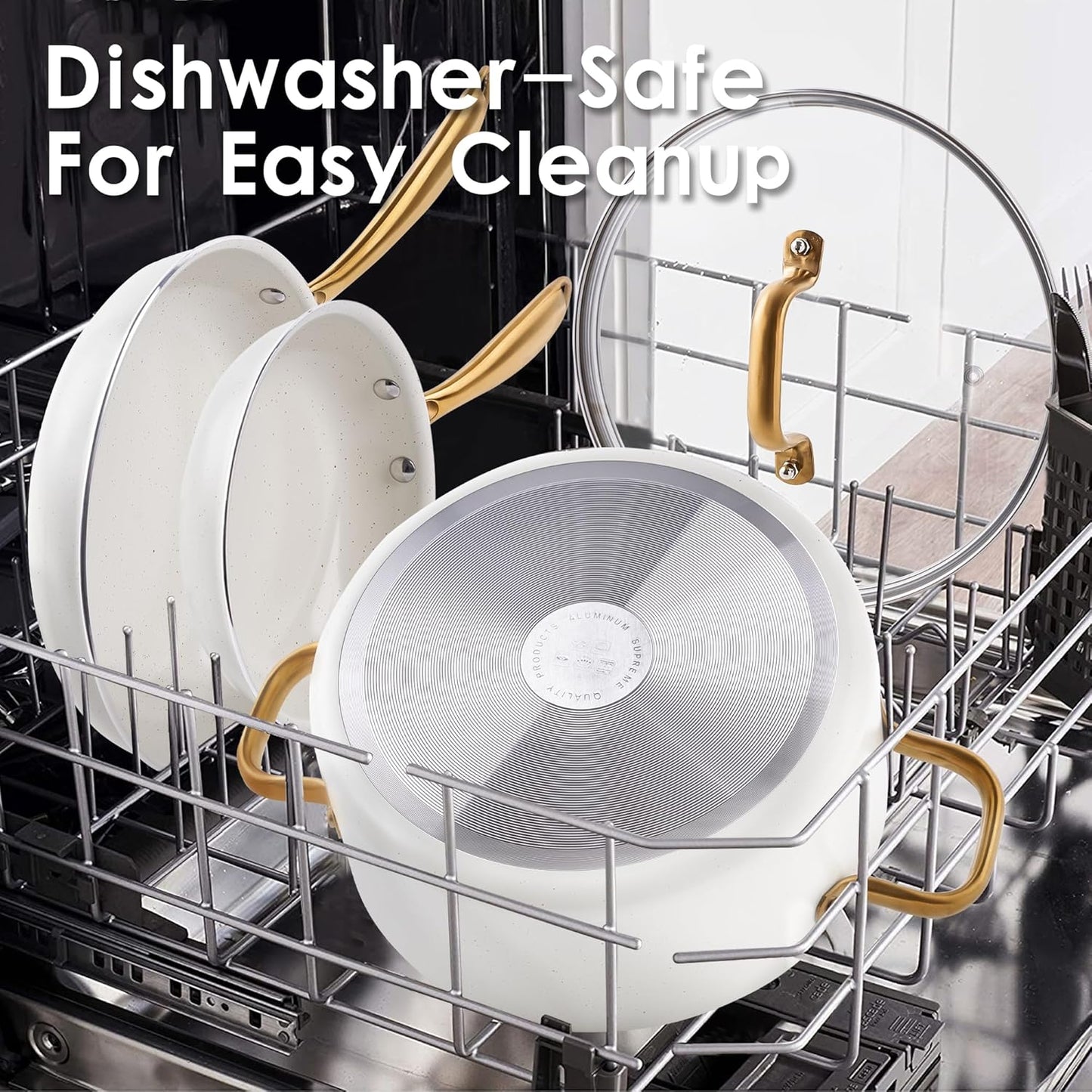 Non-Toxic Ceramic Cookware Set with Dutch Oven, Frying Pan, and Utensils - Gold Kitchen Pots and Pans Gift Set