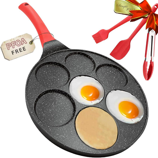 Nonstick 7-Egg Skillet Pancake Pan with Egg Cooker in Silver Dollar Size