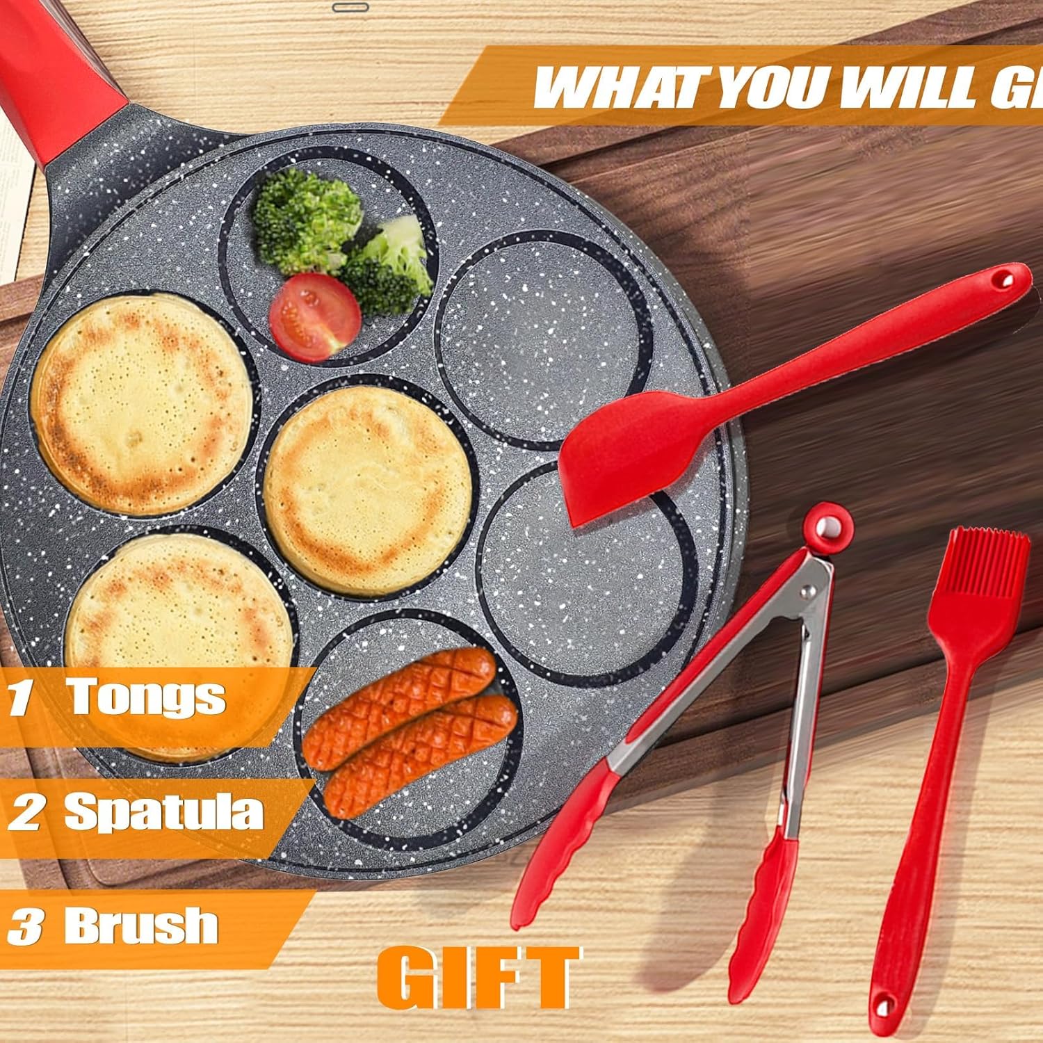 Nonstick 7-Egg Skillet Pancake Pan with Egg Cooker in Silver Dollar Size