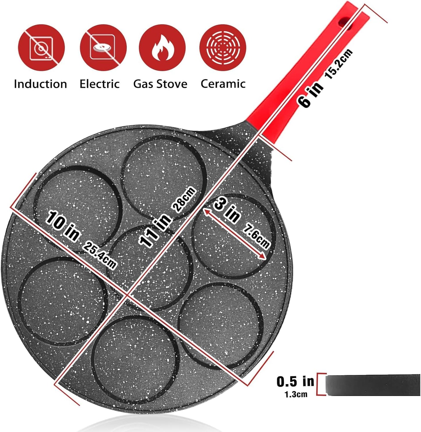 Nonstick 7-Egg Skillet Pancake Pan with Egg Cooker in Silver Dollar Size
