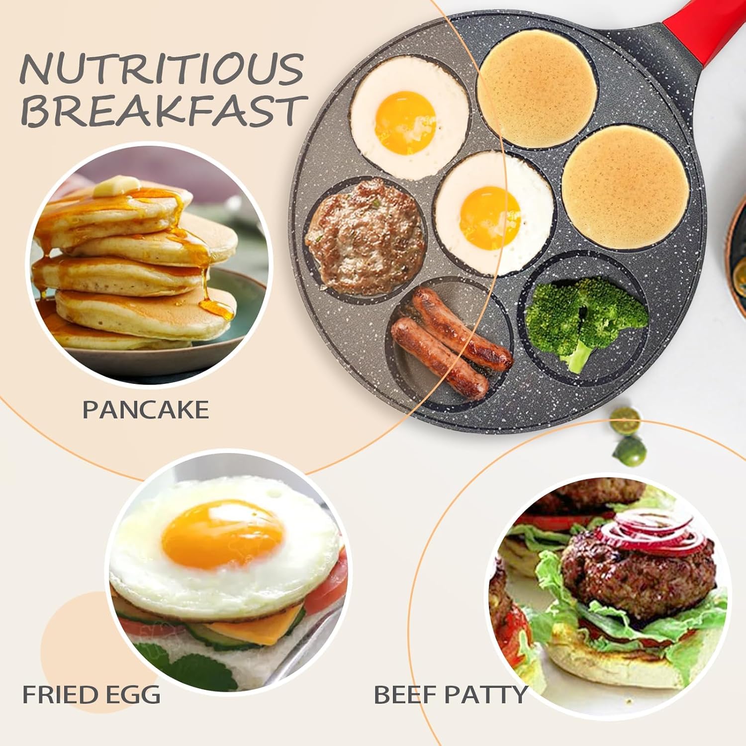 Nonstick 7-Egg Skillet Pancake Pan with Egg Cooker in Silver Dollar Size