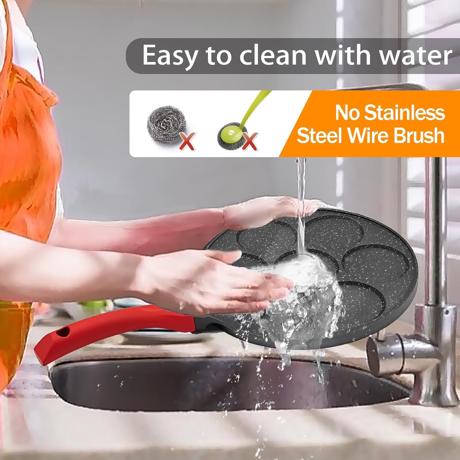Nonstick 7-Egg Skillet Pancake Pan with Egg Cooker in Silver Dollar Size