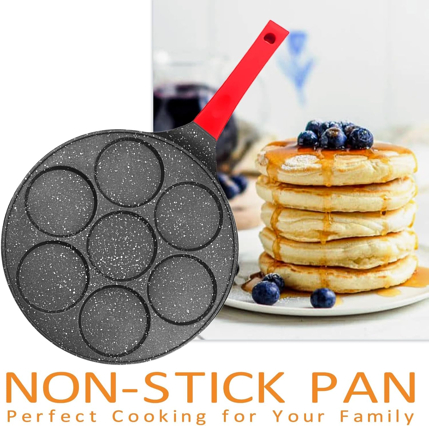 Nonstick 7-Egg Skillet Pancake Pan with Egg Cooker in Silver Dollar Size