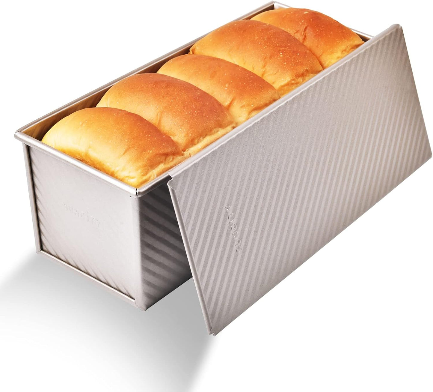 Nonstick Aluminized Steel Pullman Loaf Pan with Lid for Baking Bread - 2.2 lb Capacity - Ideal for Quick Bread, Yeast Breads, and Pound Cakes - Gold Color