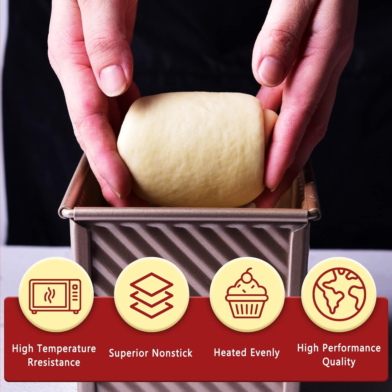 Nonstick Aluminized Steel Pullman Loaf Pan with Lid for Baking Bread - 2.2 lb Capacity - Ideal for Quick Bread, Yeast Breads, and Pound Cakes - Gold Color