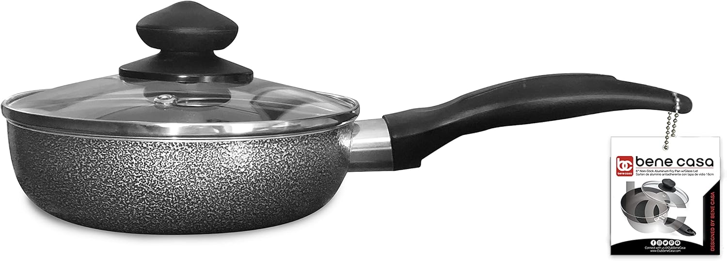 Nonstick Aluminum Frying Pan Set with Glass Lid - 6" & 2 Qt. Saucepan Bundle - Oven/Dishwasher Safe - Easy Cleaning