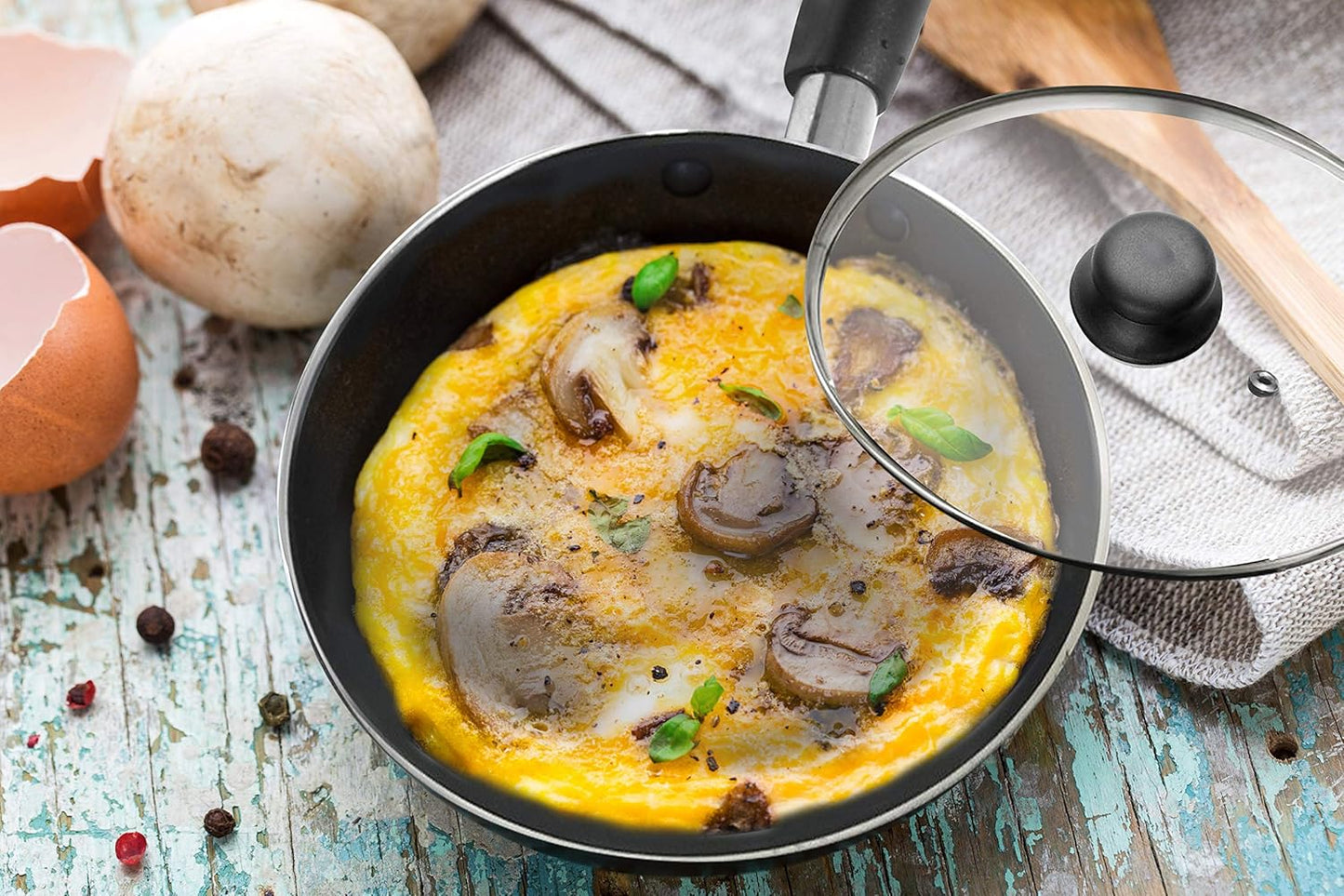 Nonstick Aluminum Frying Pan Set with Glass Lid - 6" & 2 Qt. Saucepan Bundle - Oven/Dishwasher Safe - Easy Cleaning