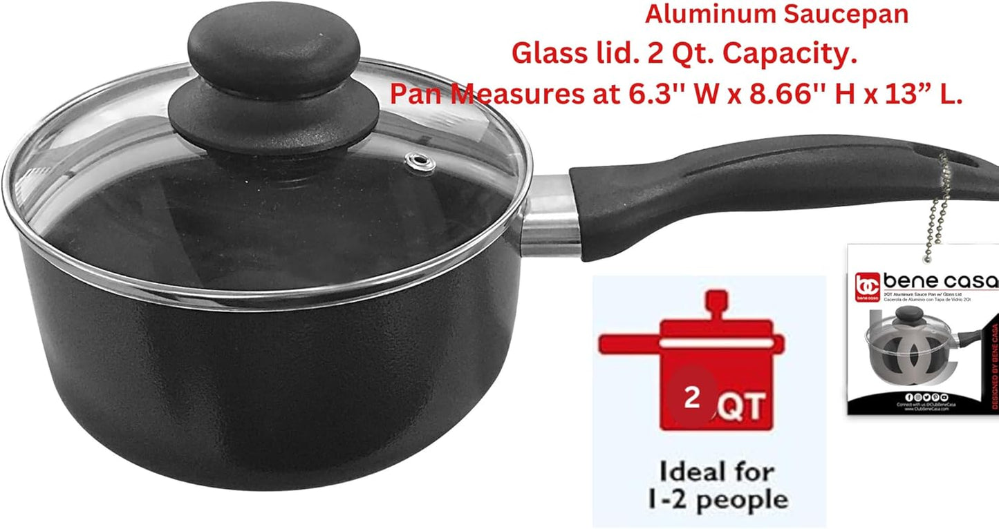 Nonstick Aluminum Frying Pan Set with Glass Lid - 6" & 2 Qt. Saucepan Bundle - Oven/Dishwasher Safe - Easy Cleaning